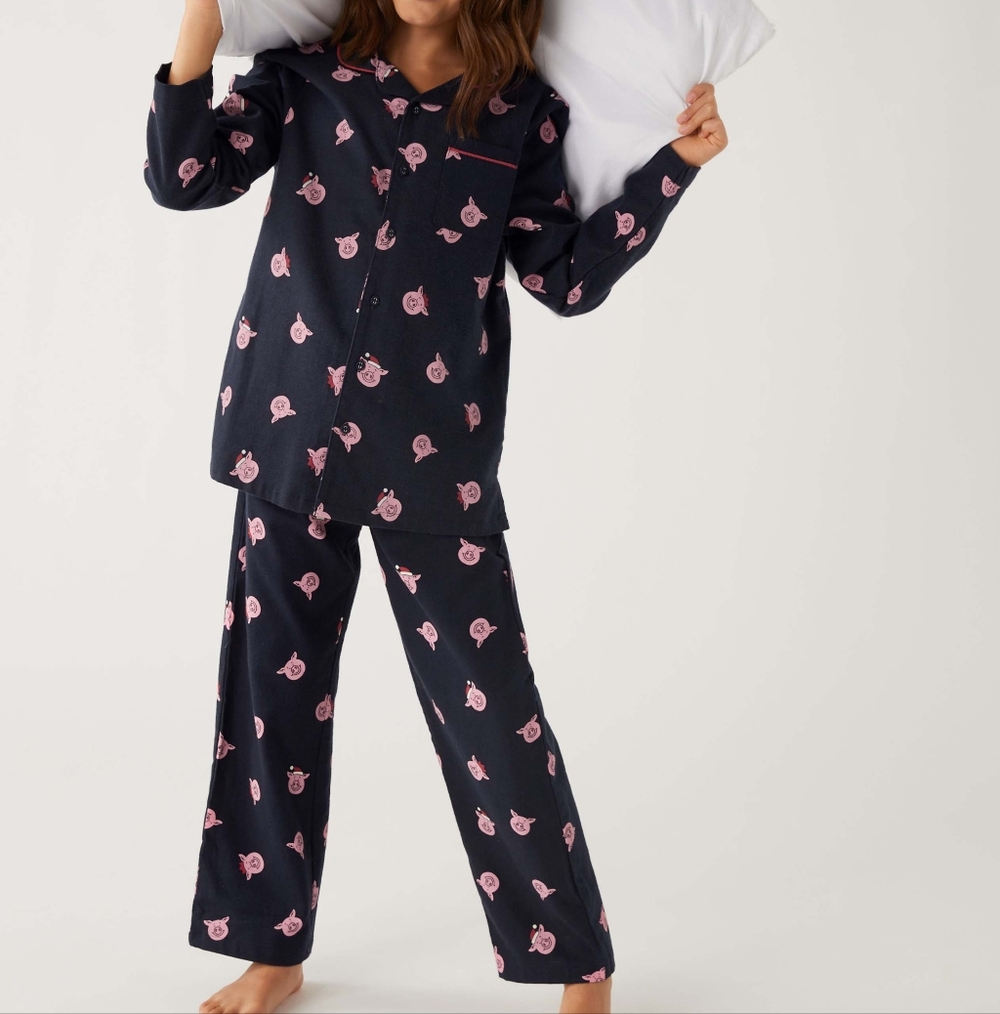 Percy Pig Navy & Pink Santa Pigs Cotton Kids Pajamas Set 5/6 Years UK